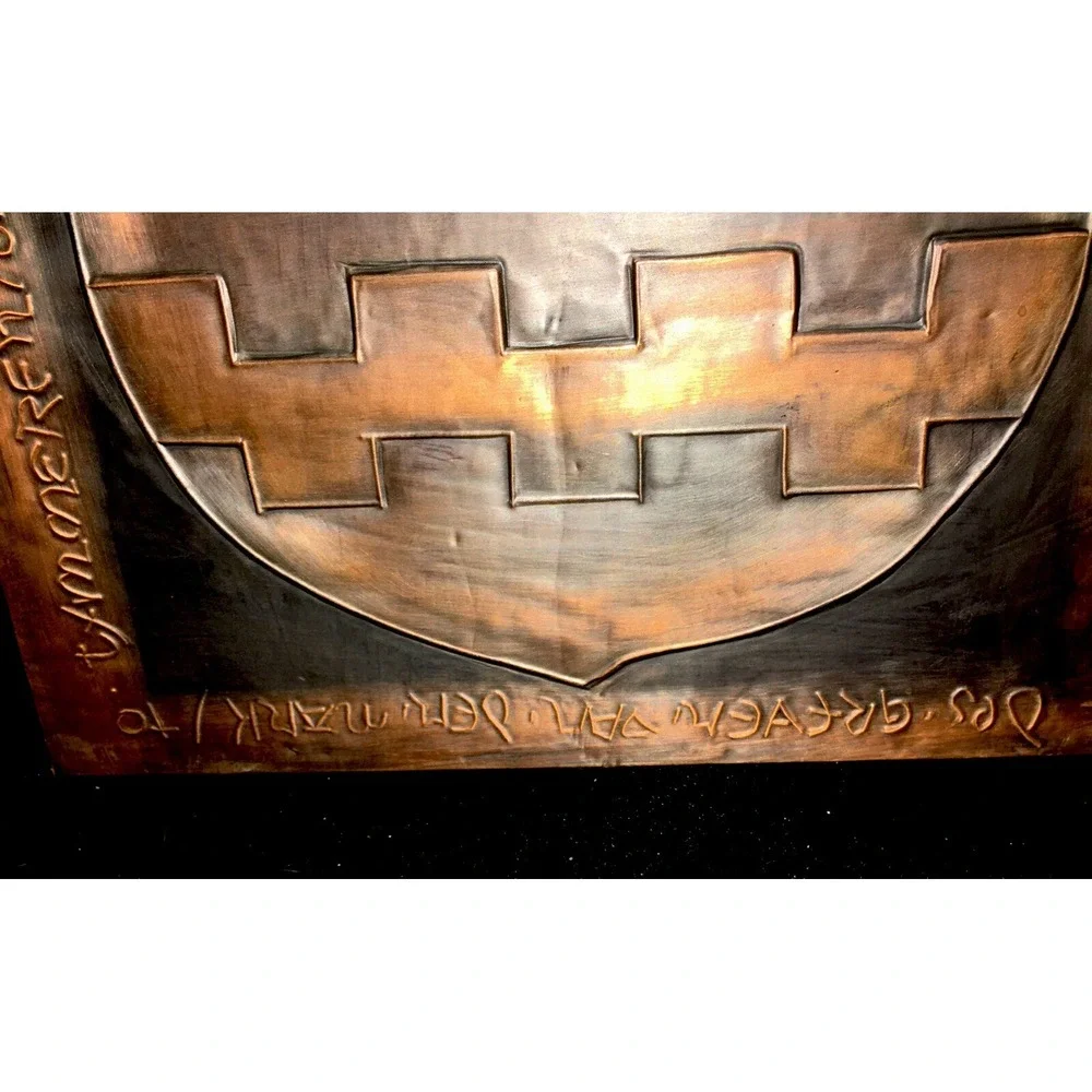 Vintage Hammered Embossed Tooled Cooper Viking Norwegian Castle Crest‎ Wall